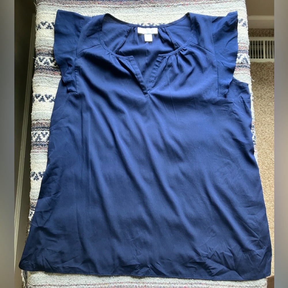 Navy Blue Flutter Sleeve Maternity Top | Size L